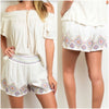 Ivory / Navy Embroidered Palazzo Aztec Shorts - TheBrownEyedGirl Boutique