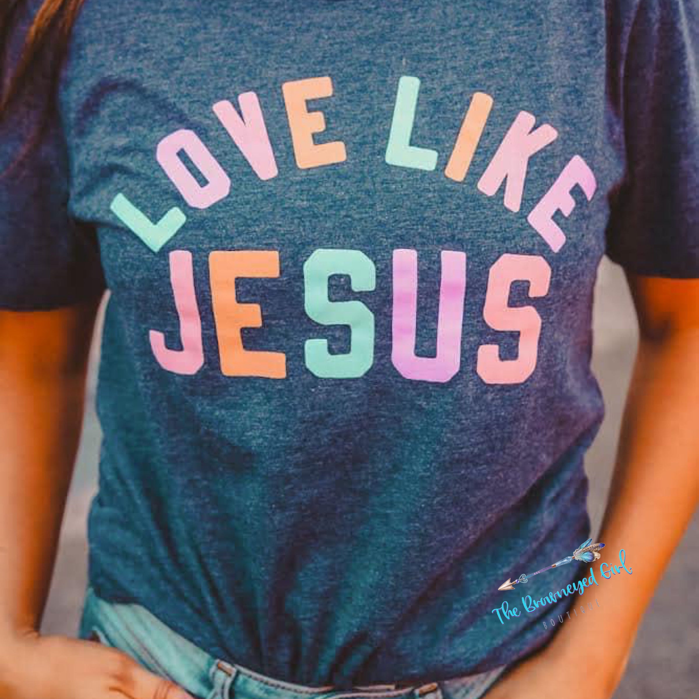 Love Like Jesus Sorbet Graphic Tee/ Heather Navy/ Short Sleeve | TheBrownEyedGirl Boutique