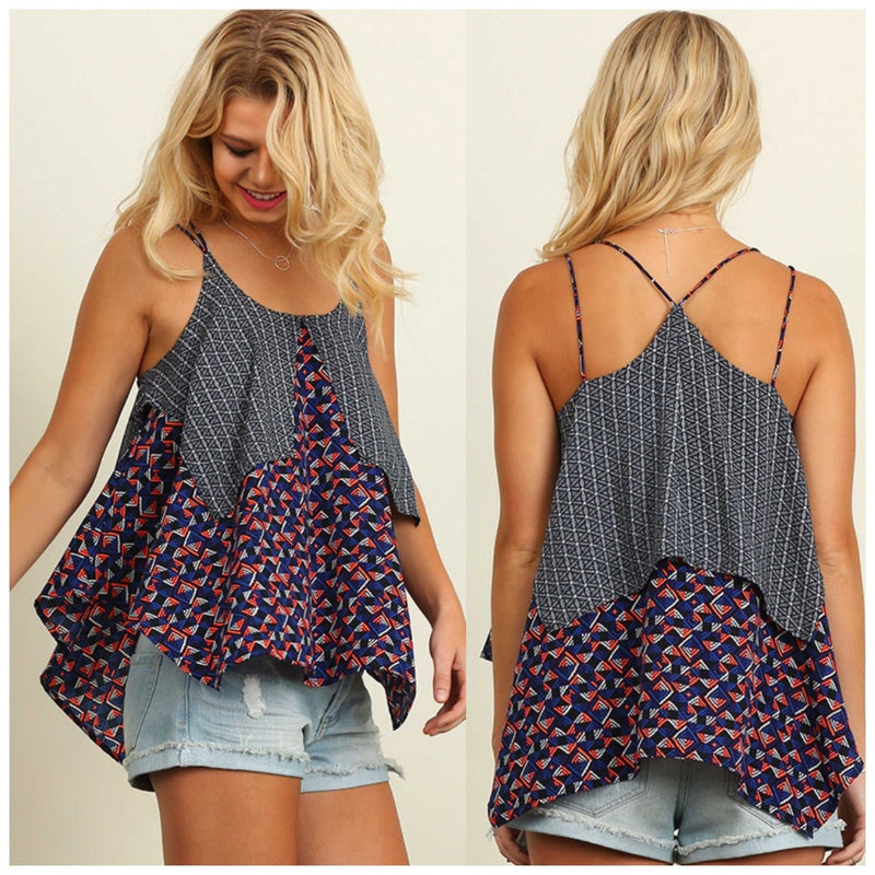 Umgee Geometric Print Handkerchief Tank Top - TheBrownEyedGirl Boutique