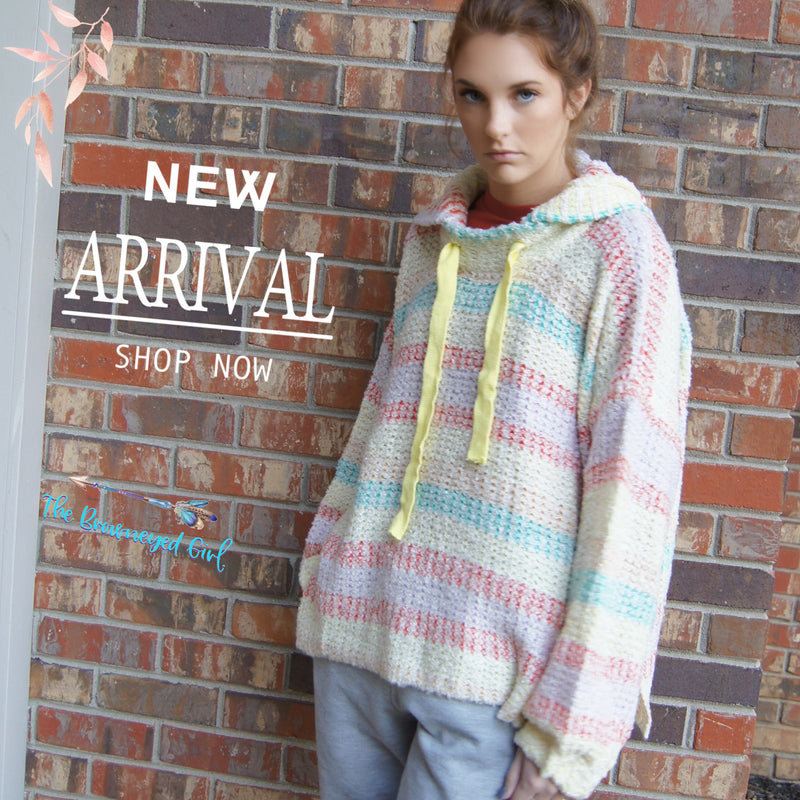 Easel Cotton Candy Striped Sweater PullOver Hoodie - TheBrownEyedGirl Boutique