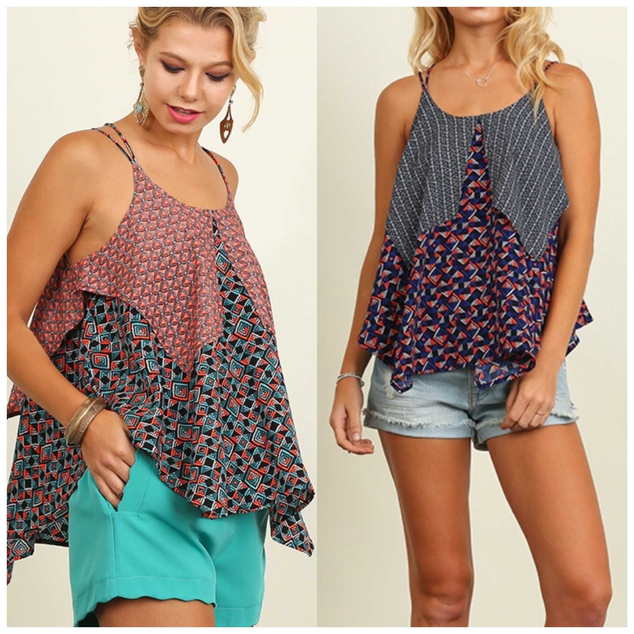 Umgee Geometric Print Handkerchief Tank Top - TheBrownEyedGirl Boutique