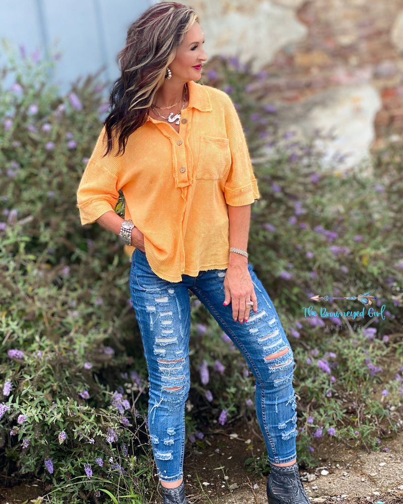 Mandy Don't Hold Back Apricot Mineral Washed Henley| TheBrownEyedGirl Boutique