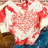 Leopard Heart Pattern Distressed Graphic Tee