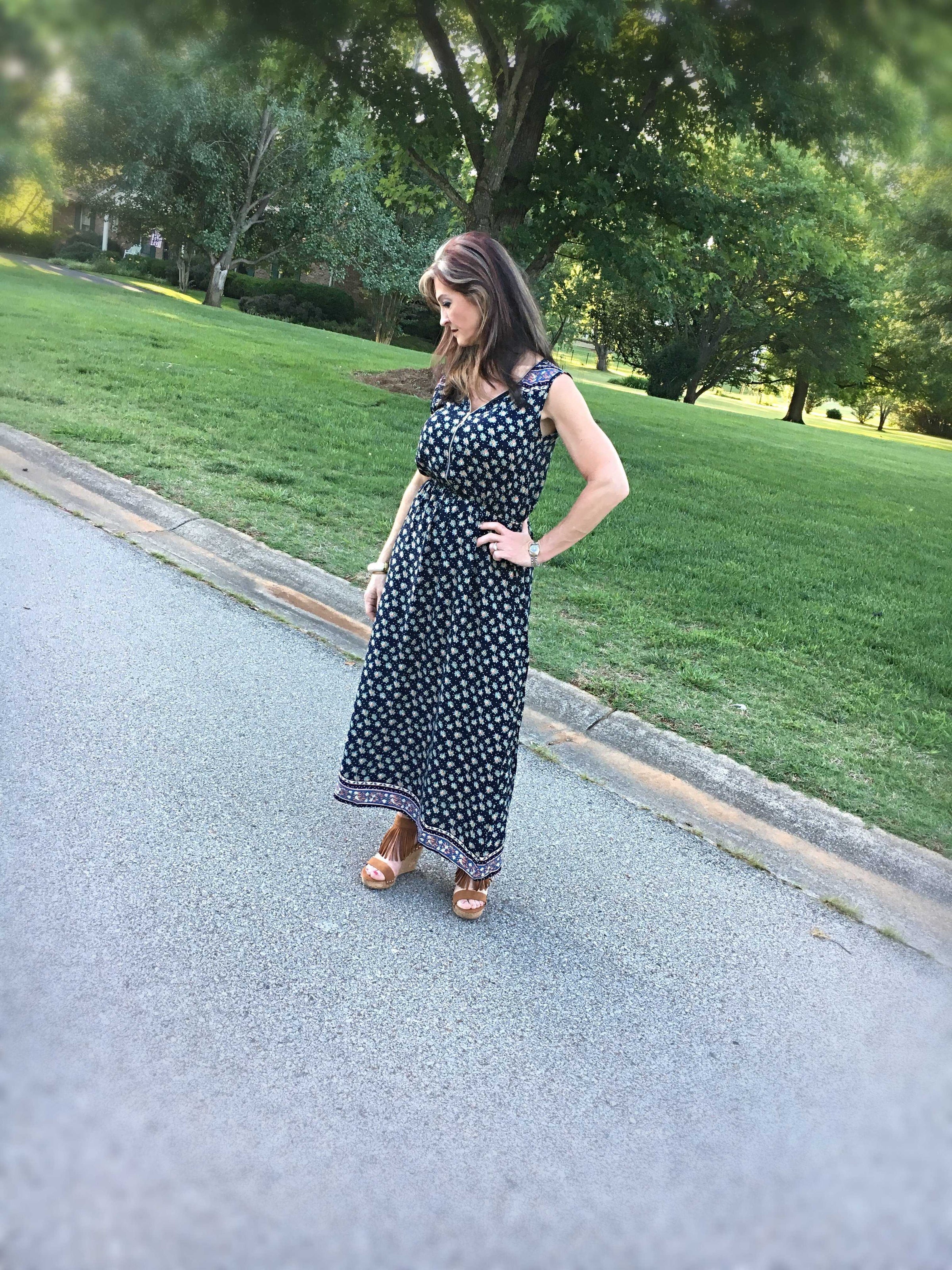 Always There For Me Navy Blue Floral Print Maxi - TheBrownEyedGirl Boutique
