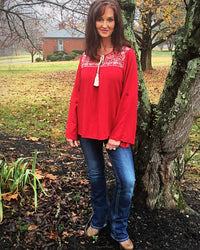 Entro Holiday Red Embroidered Top - TheBrownEyedGirl Boutique