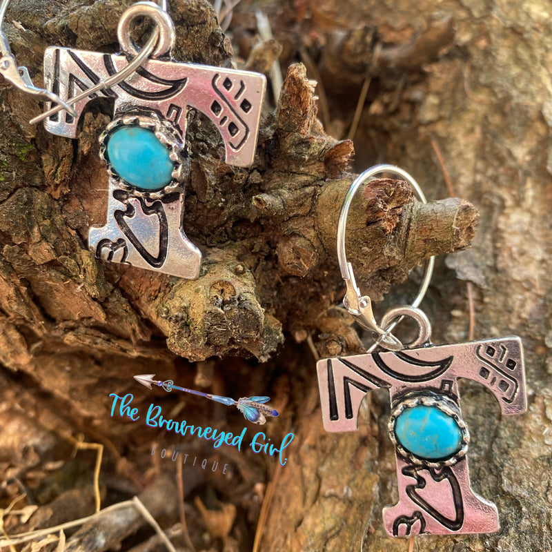 Turquoise Stoned Initial Earrings | TheBrownEyedGirl Boutique