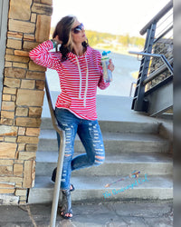 Red And White Stripe Hoodie | TheBrownEyedGirl Boutique