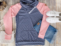 Pink Dot Zip Cowl SweatShirt | TheBrownEyedGirl Boutique