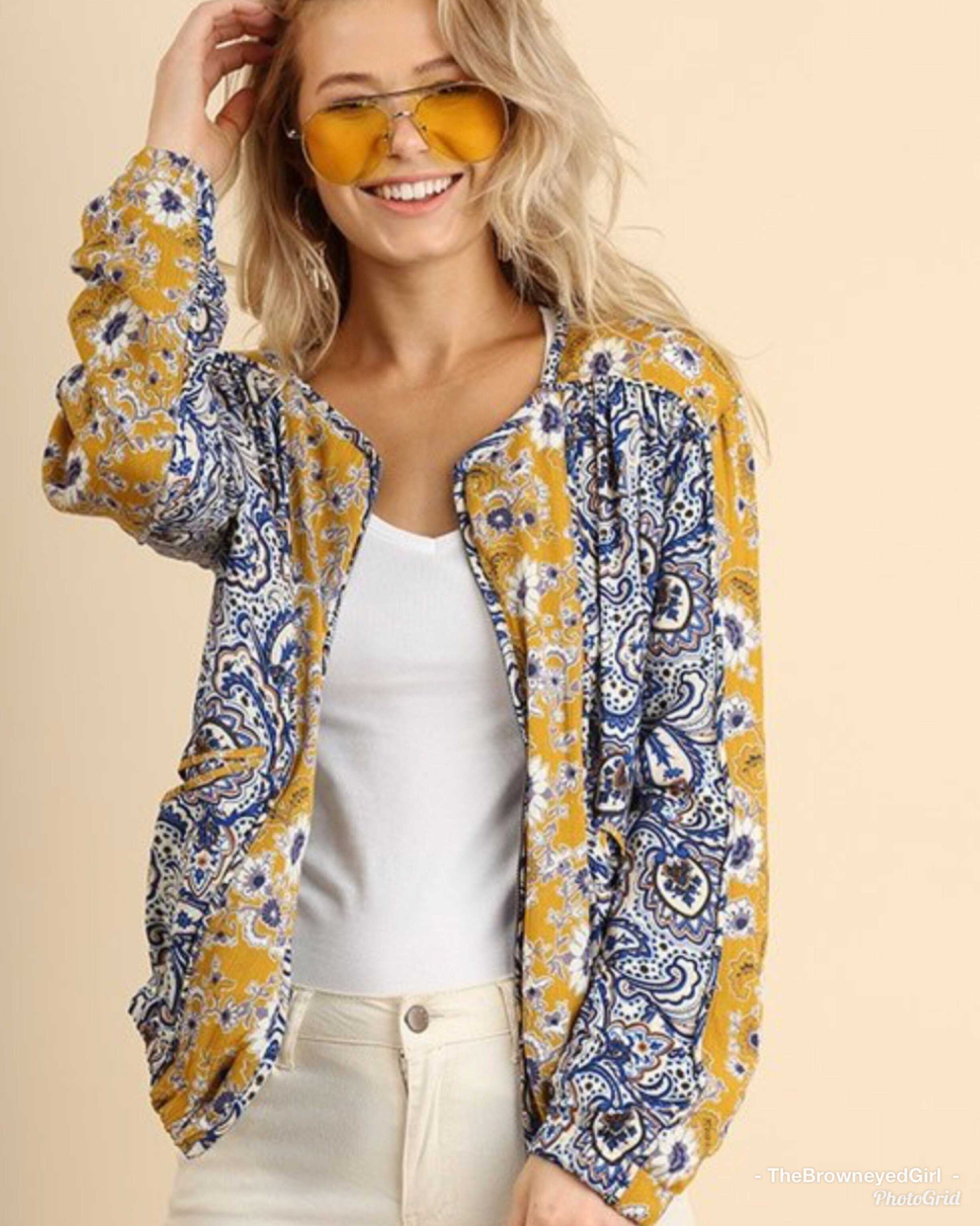 Priscilla Paisley Zip Up Bomber Jacket – TheBrownEyedGirl Boutique