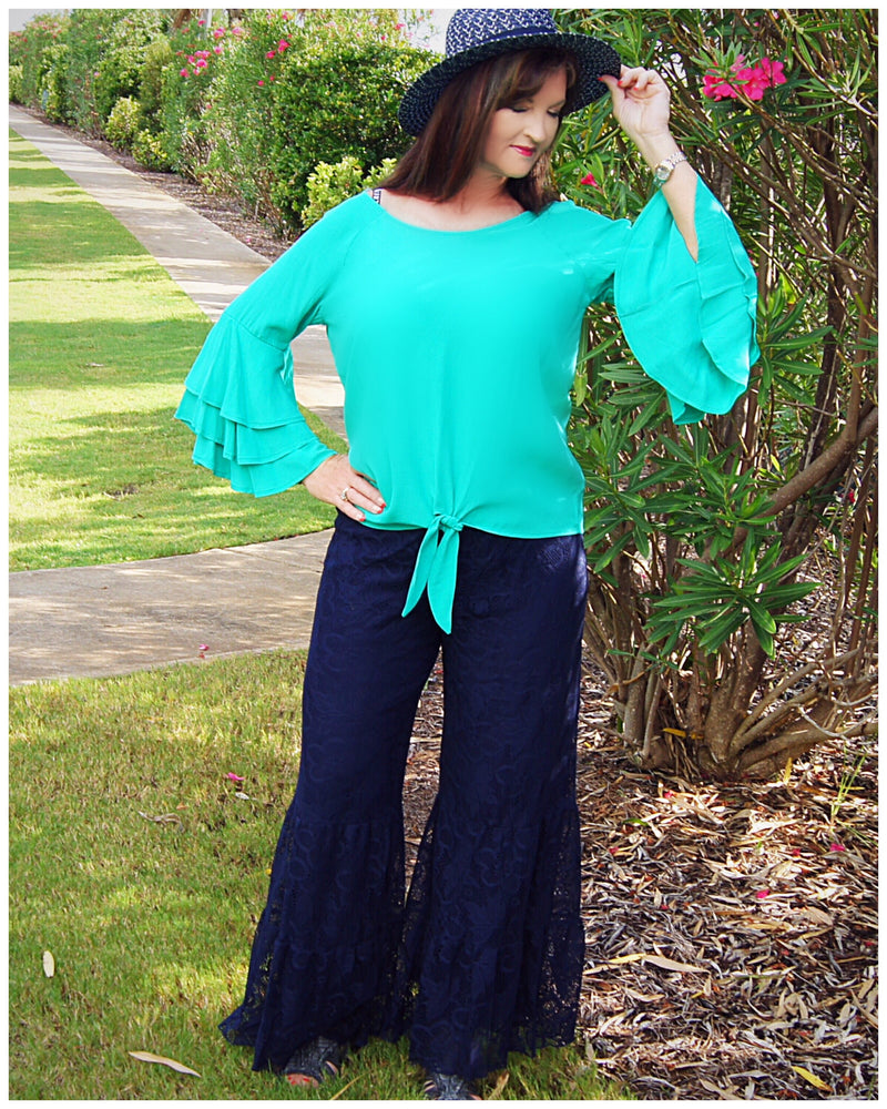 Navy Blue Lace Flare Bell Bottoms - TheBrownEyedGirl Boutique