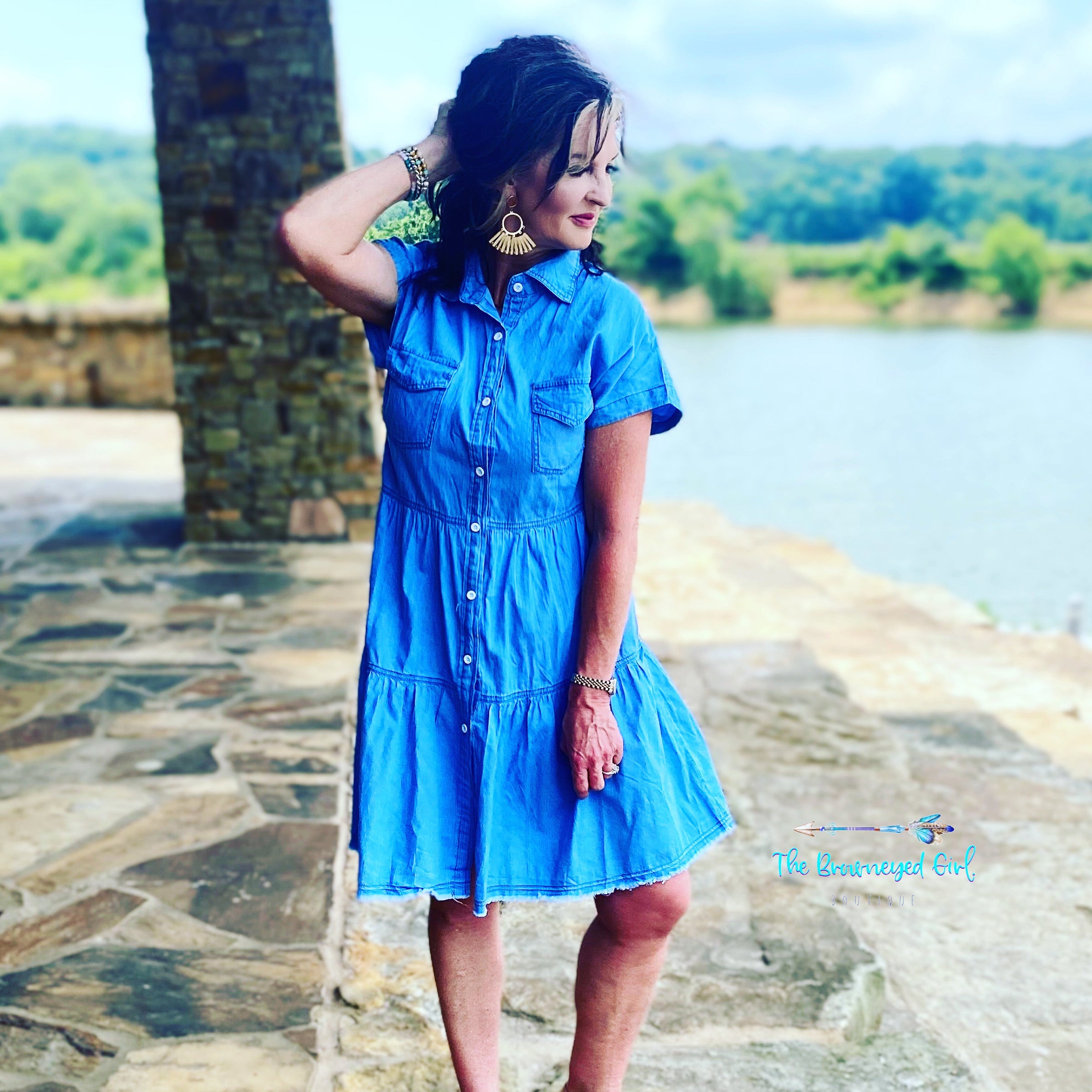 Eden Chambray Button Down Denim Dress | TheBrownEyedGirl Boutique