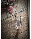Multi Color Stone And Pearl Tassel Necklace - TheBrownEyedGirl Boutique