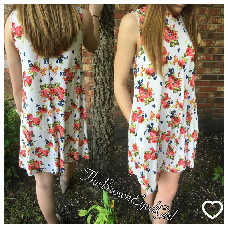 Kaleigh Floral Print Mock Neck Side Pocket Dress - TheBrownEyedGirl Boutique
