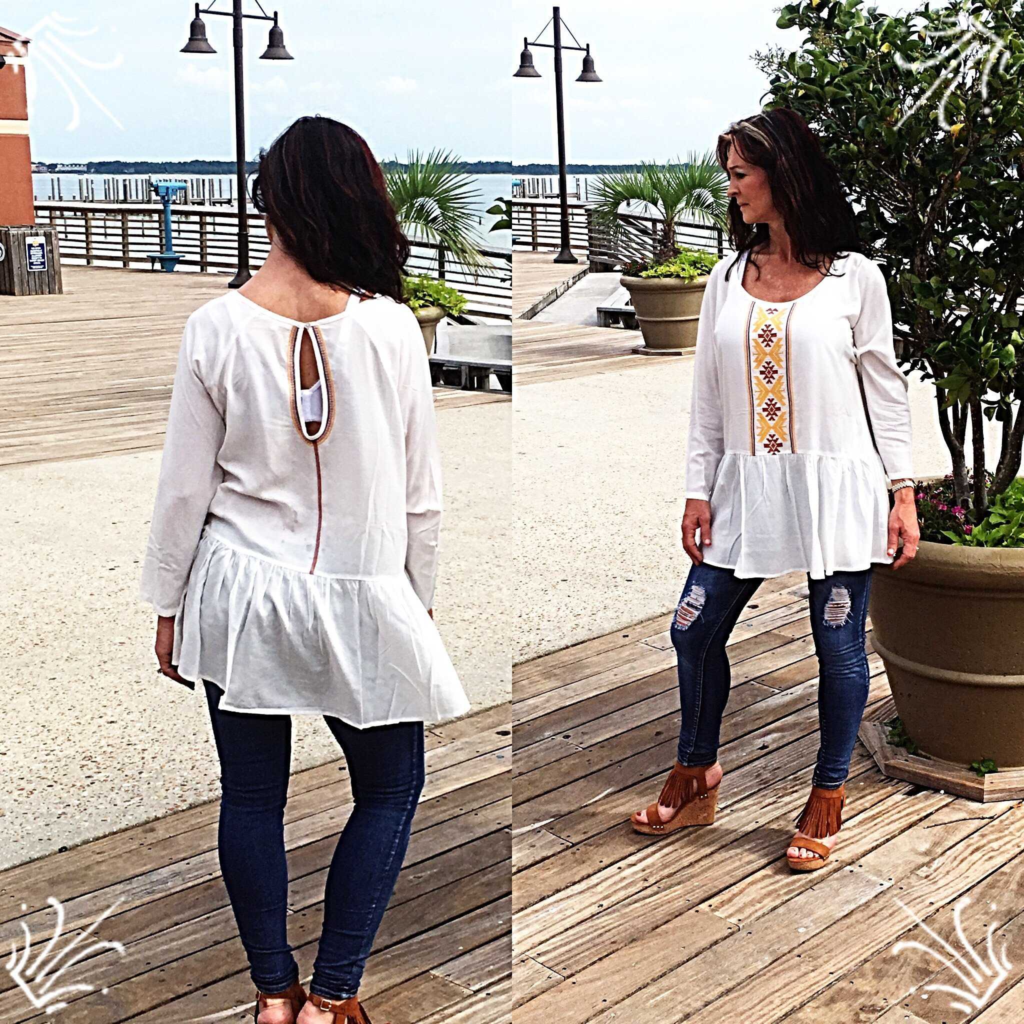 Ivory  Bohemian Embroidered Baby Doll Tunic - TheBrownEyedGirl Boutique