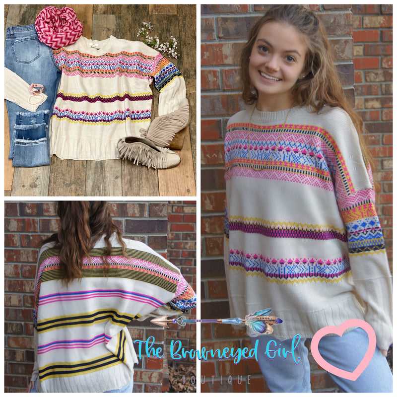Trust Your Love Aztec Ivory Sweater - TheBrownEyedGirl Boutique