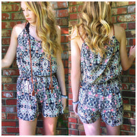 Mosaic Print Romper in Corals Sleeveless - TheBrownEyedGirl Boutique