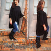 Look Back at Me Black Fit to Flare with V-Cut Out Back  3/4  Bell Sleeve - TheBrownEyedGirl Boutique