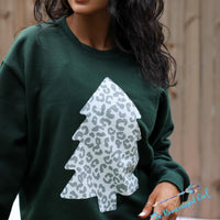 Snow Leopard Tree Forest Green Sweat Shirt | TheBrownEyedGirl Boutique