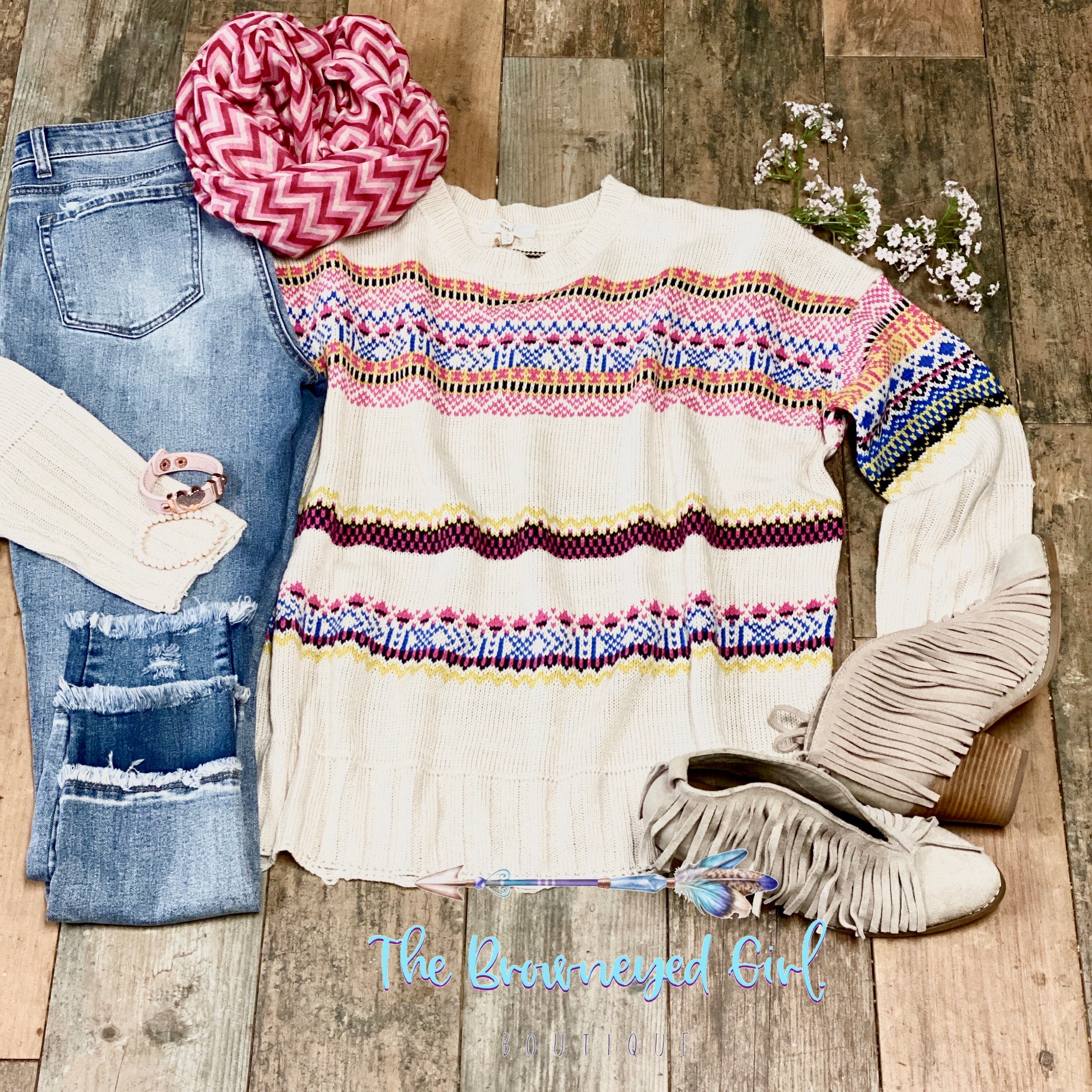 Trust Your Love Aztec Ivory Sweater - TheBrownEyedGirl Boutique