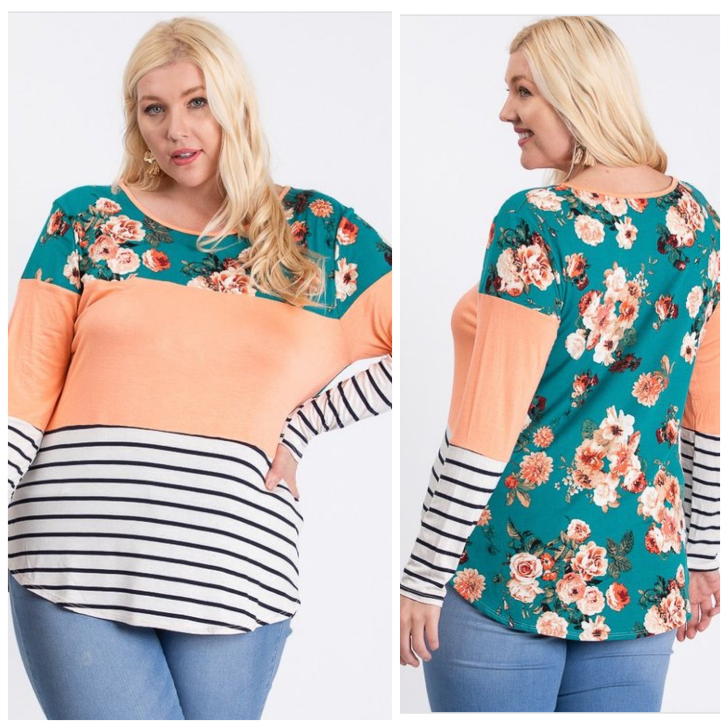 Floral Days Color Block Teal Tunic