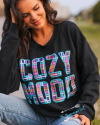 Cozy Mood Pullover Black Sweat Shirt Crew Neck | TheBrownEyedGirl Boutique