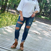 Cropped Fringe Distressed Ripped  Bottoms UP Jeans - TheBrownEyedGirl Boutique