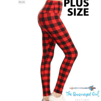 Buffalo Plaid Leggings Yoga Waist Band Extended Size