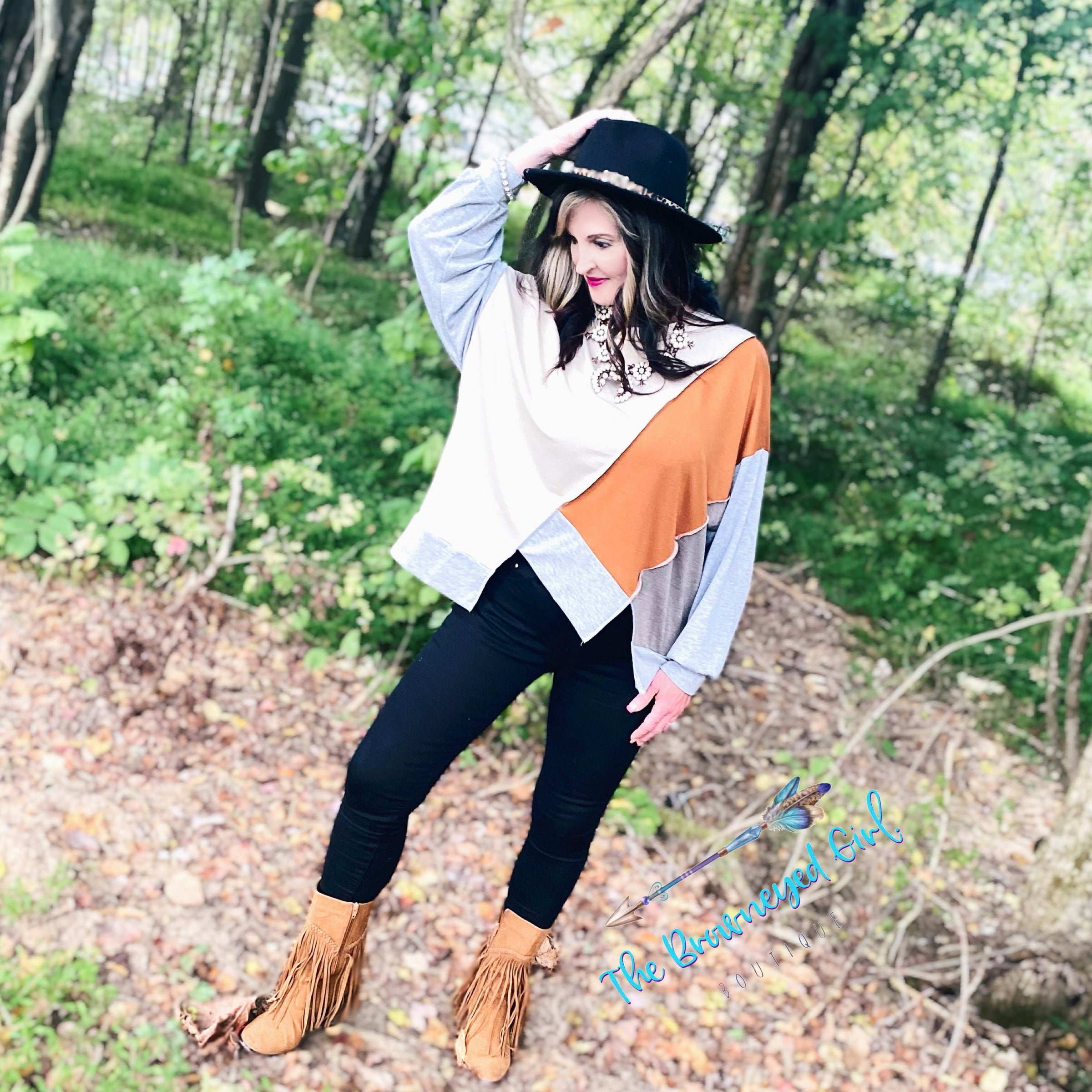 Orange You Glad It's Fall Color Block Tunic Boho