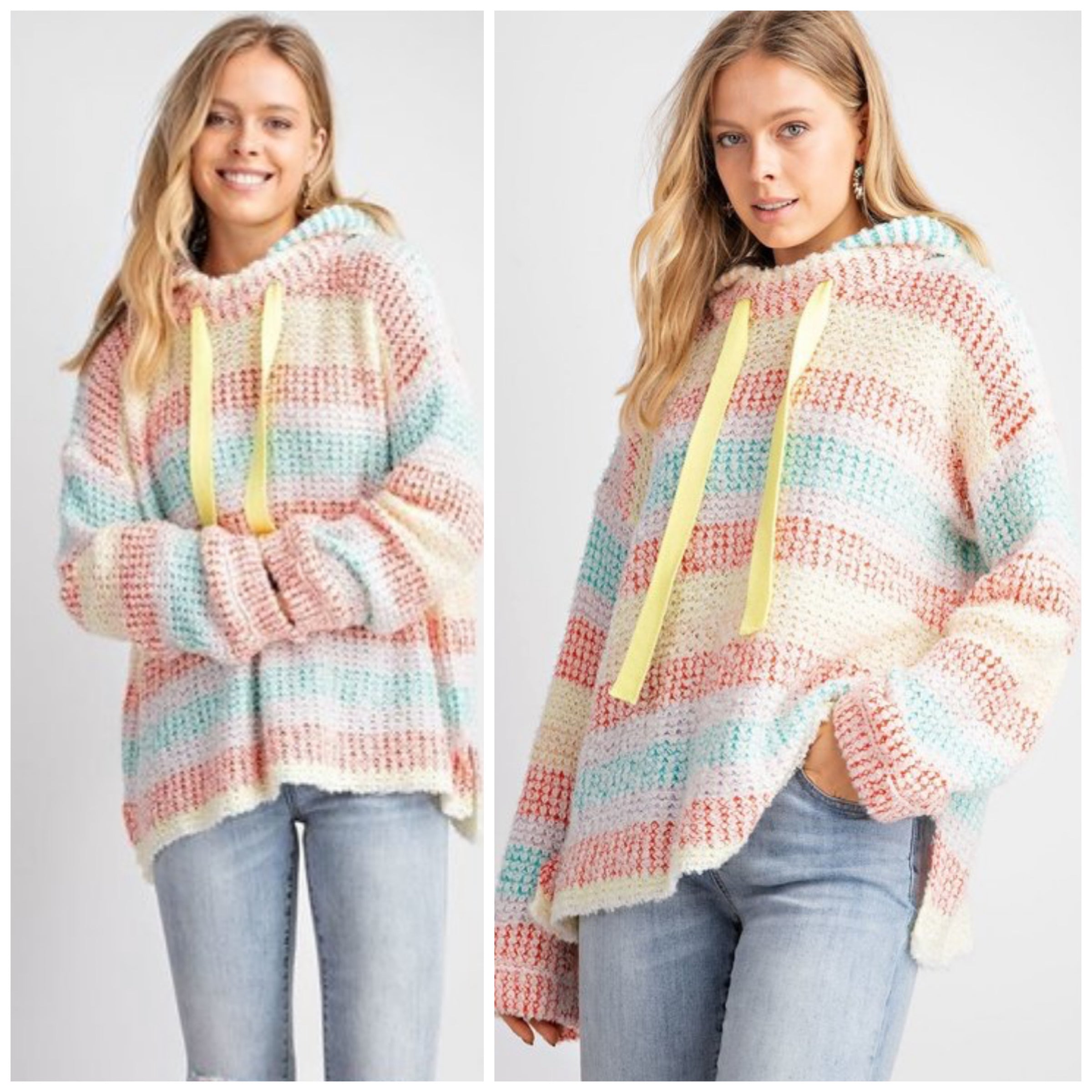 Easel Cotton Candy Striped Sweater PullOver Hoodie - TheBrownEyedGirl Boutique