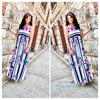 Woman Wearing Floral Navy Stripe Tank Baby Doll Maxi Material Is Ultra Soft Stretchy Fits True To Size