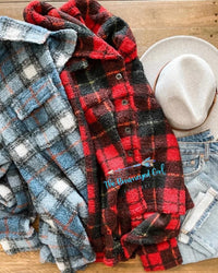 Blue or Red Sherpa Plaid Jacket Womens 
