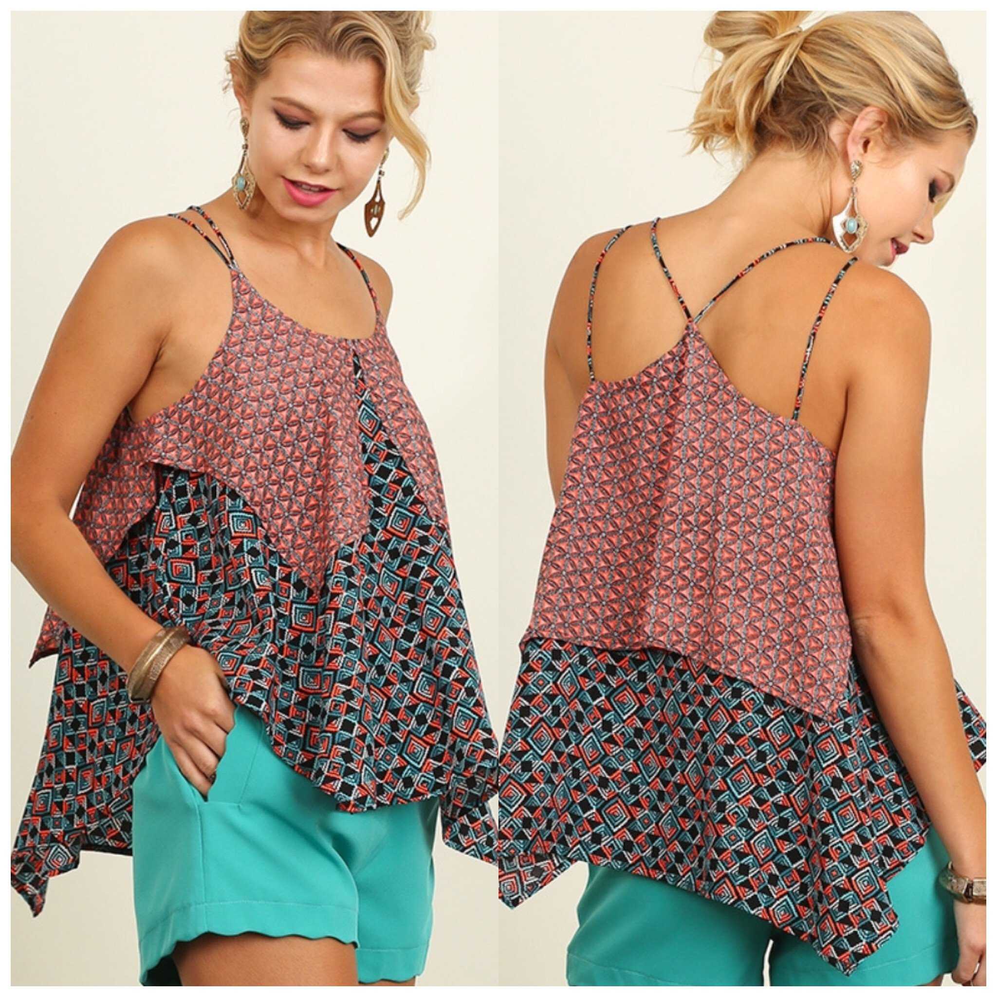 Umgee Geometric Print Handkerchief Tank Top - TheBrownEyedGirl Boutique