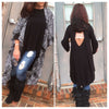 Look Back at Me Black Fit to Flare with V-Cut Out Back  3/4  Bell Sleeve - TheBrownEyedGirl Boutique