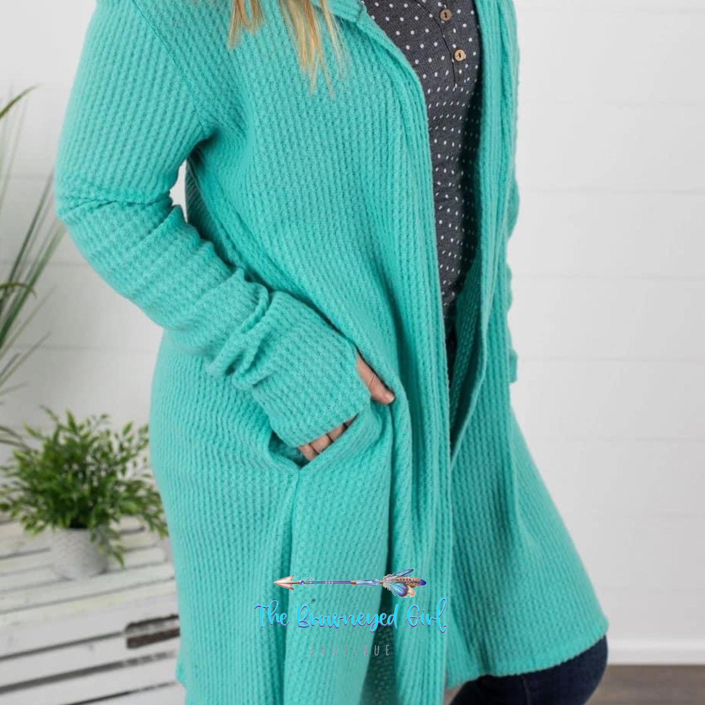Claire Hooded Waffle Knit Cardigan