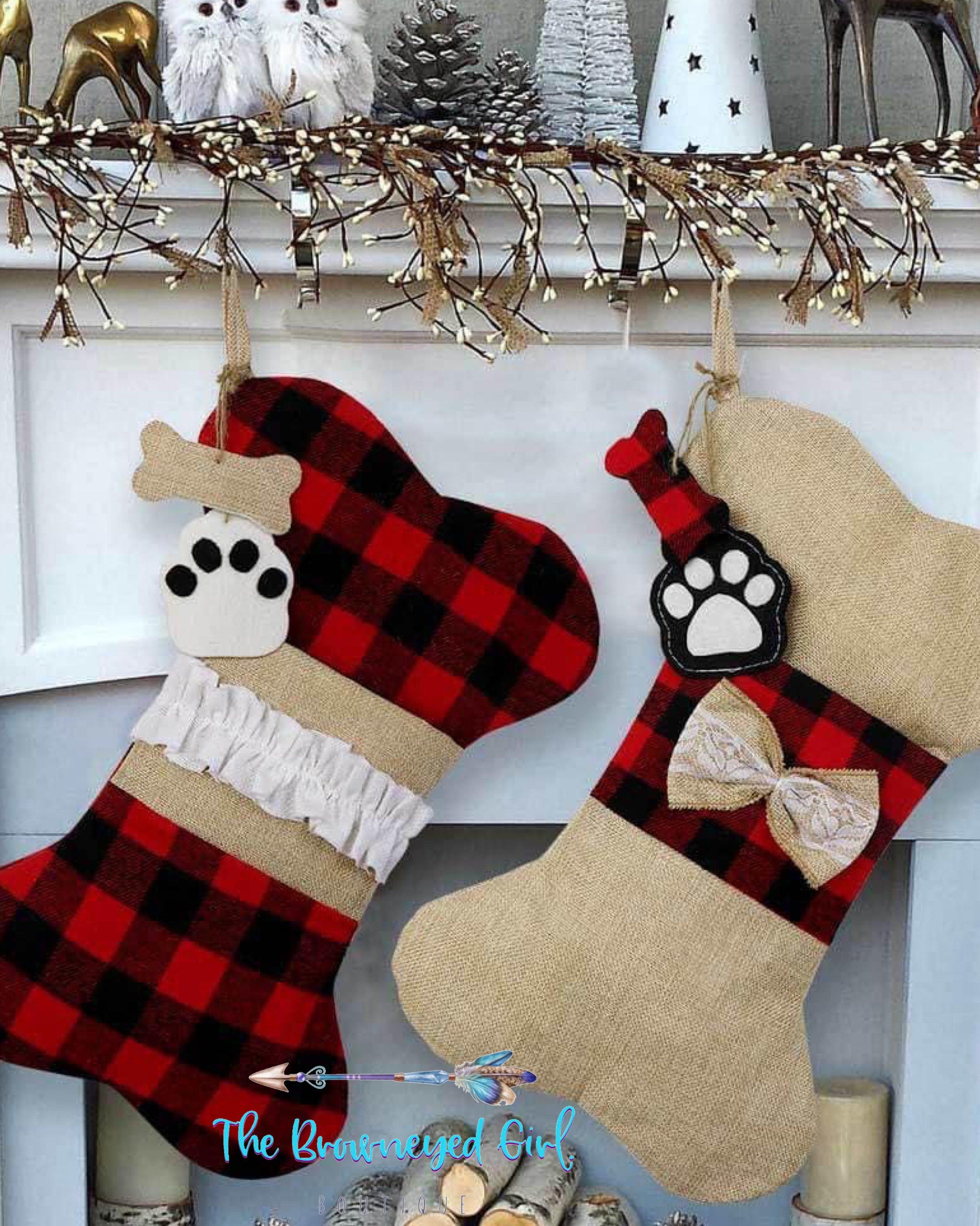 Doggie Christmas Stocking Buffalo Plaid