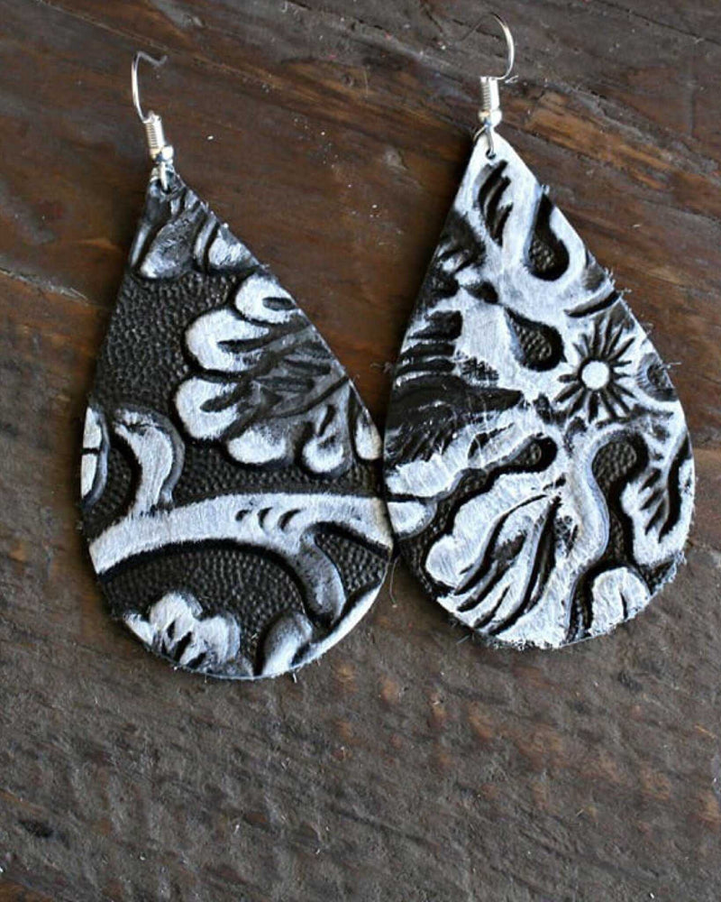 Vintage Floral Leather Earrings - TheBrownEyedGirl Boutique
