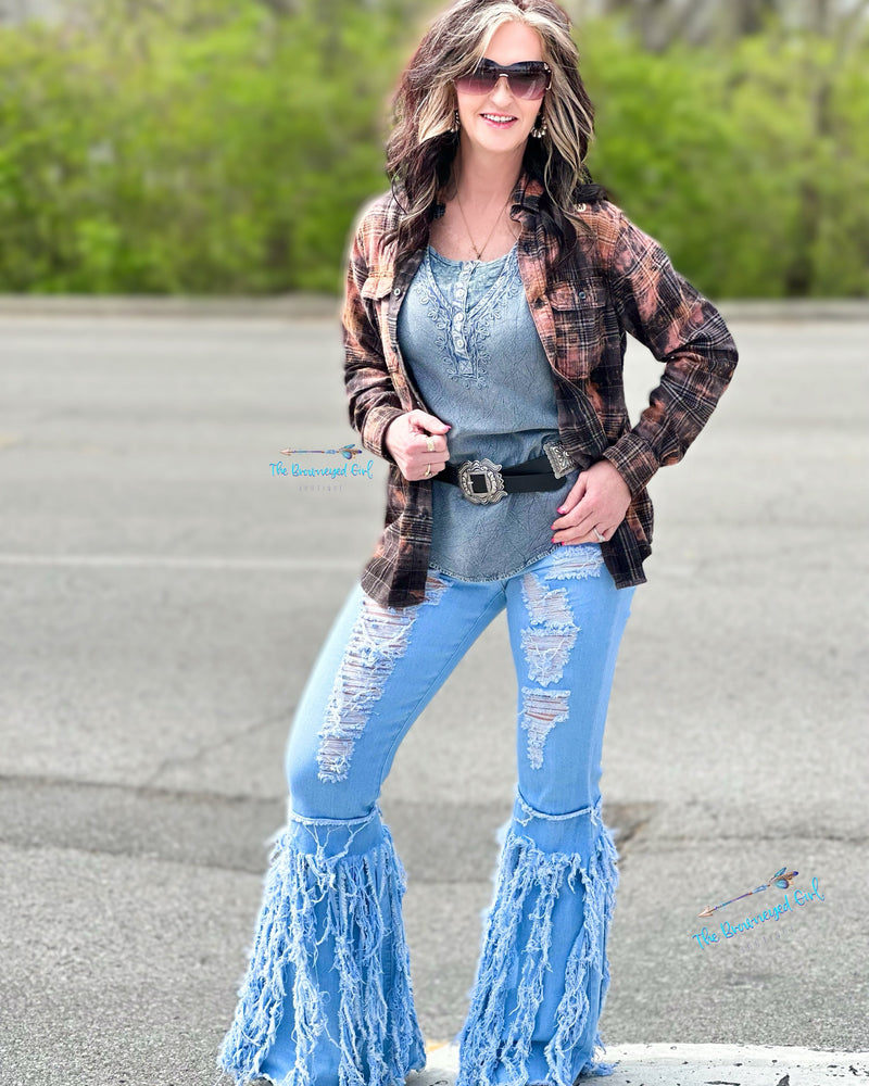 Denim Hippie Distressed Bell Jeans | TheBrownEyedGirl Boutique