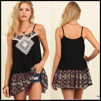 Umgee Black Sleeveless Spaghetti strap Mix print top - TheBrownEyedGirl Boutique