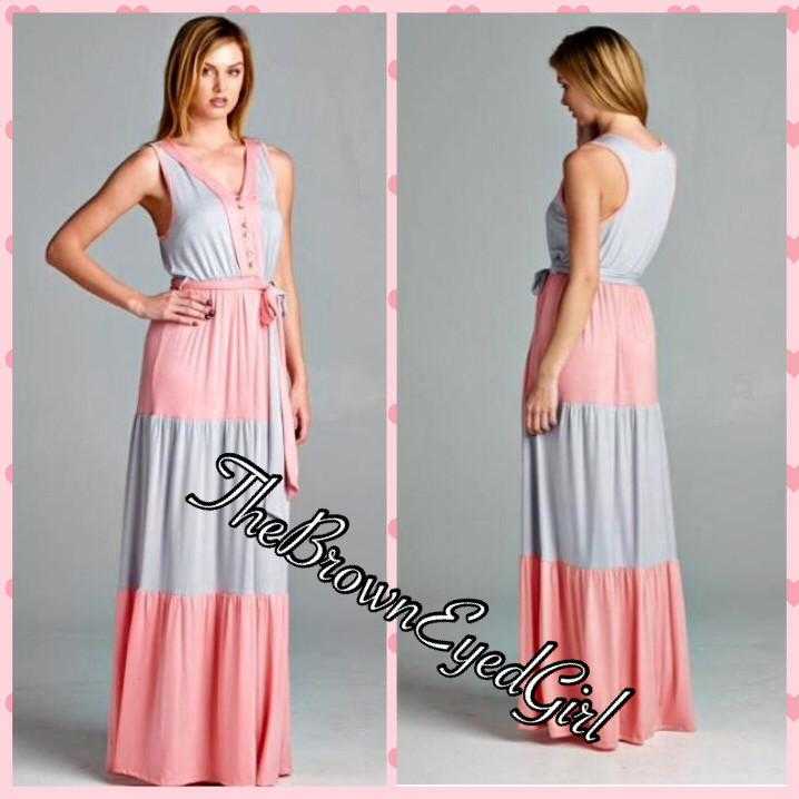 Color Block Pink & Grey Maxi dress - TheBrownEyedGirl Boutique