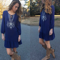 Katie Blue Embroidered Dress - TheBrownEyedGirl Boutique