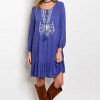 Katie Blue Embroidered Dress - TheBrownEyedGirl Boutique