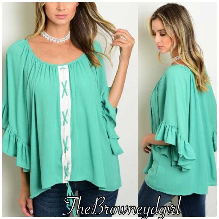 Loving this Mindy Mint Lace up top - TheBrownEyedGirl Boutique