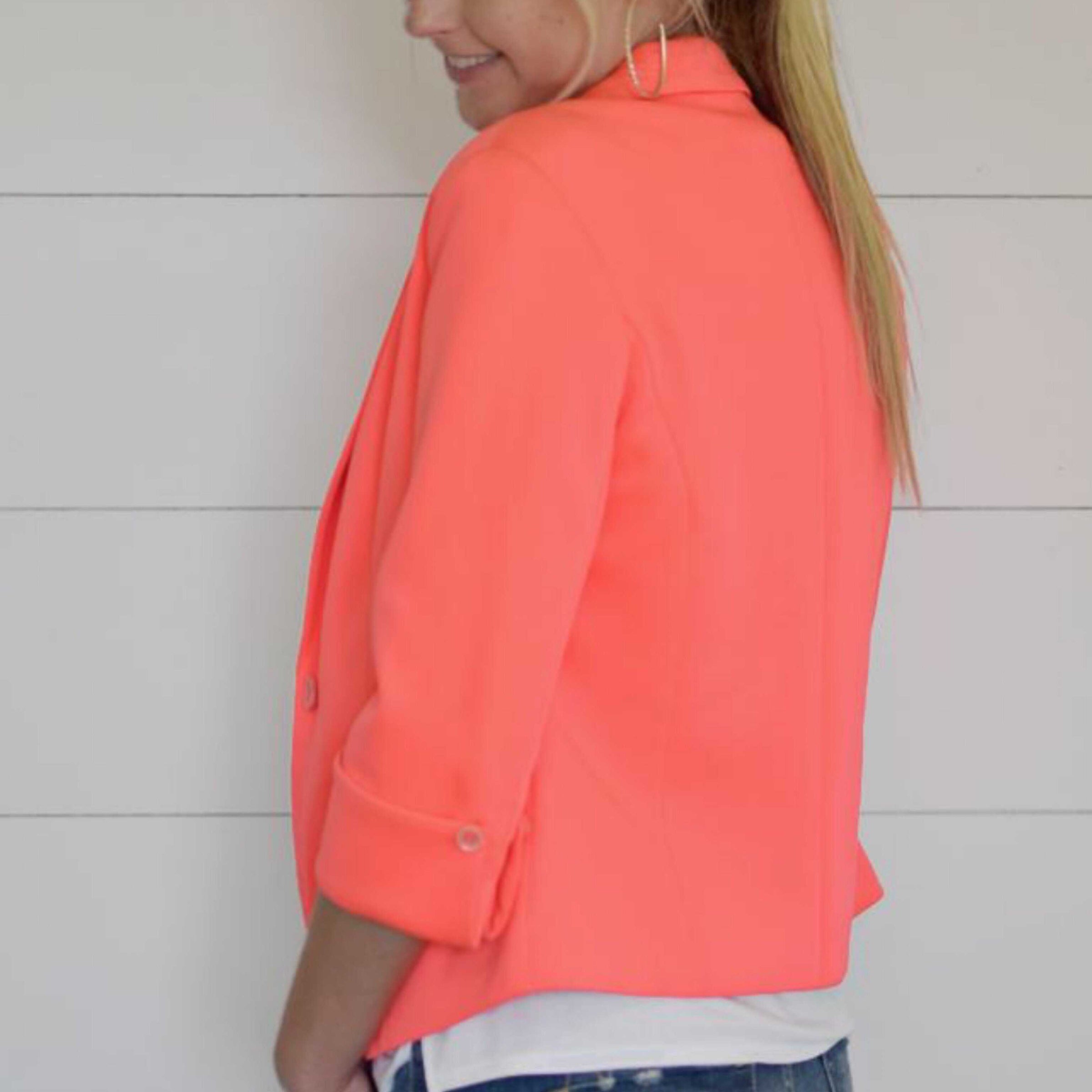 Give Me Ruched Neon Pink Blazer - TheBrownEyedGirl Boutique