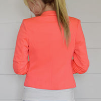 Give Me Ruched Neon Pink Blazer - TheBrownEyedGirl Boutique