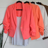 Neon Orange Give Me Ruched Short Blazer - TheBrownEyedGirl Boutique