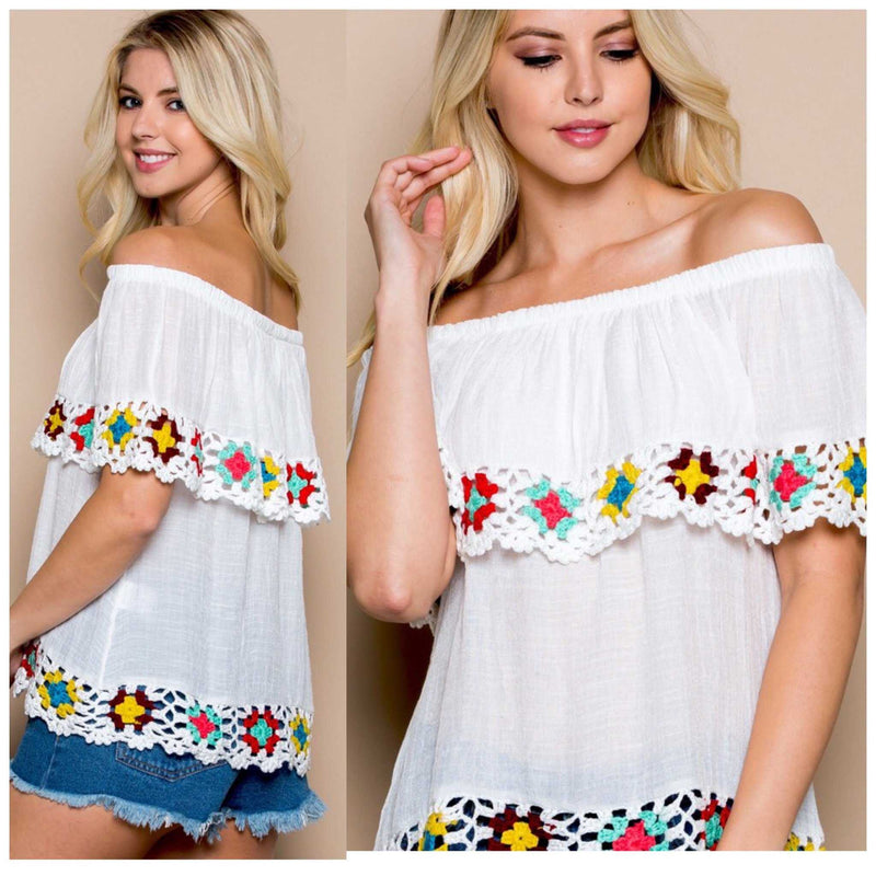 White Beach Baby Crochet Off The Shoulder Top - TheBrownEyedGirl Boutique